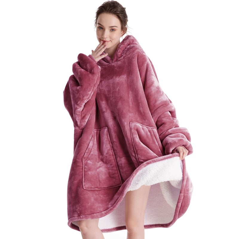 Aemicion Wearable Blanket for Women,Warm Cozy Oversized Hoodie Blanket as Pink Gifts for Women Mom Girlfriend-Mellow Rose - Image 2